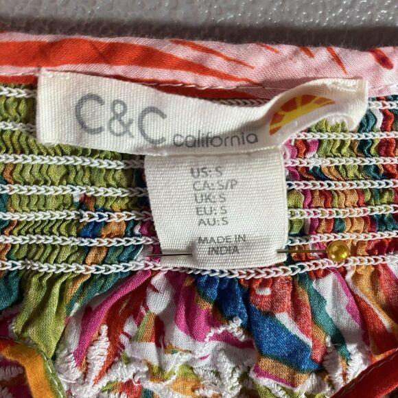 C&C CALIFORNIA Womens Blouse V Neck Tie Tassel Embroidered Long Sleeves Floral S - Picture 3 of 9